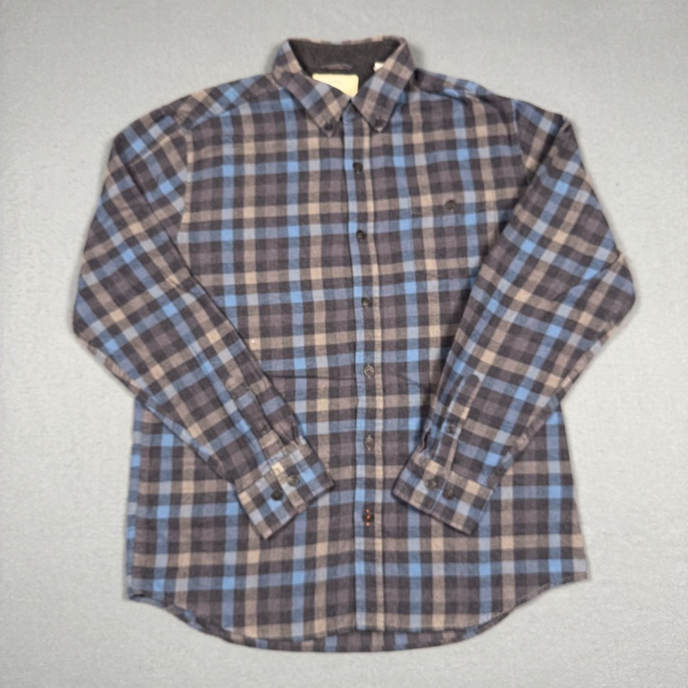 Weatherproof Vintage Mens Flannel Shirt Large Blue Gray Plaid Button Down L